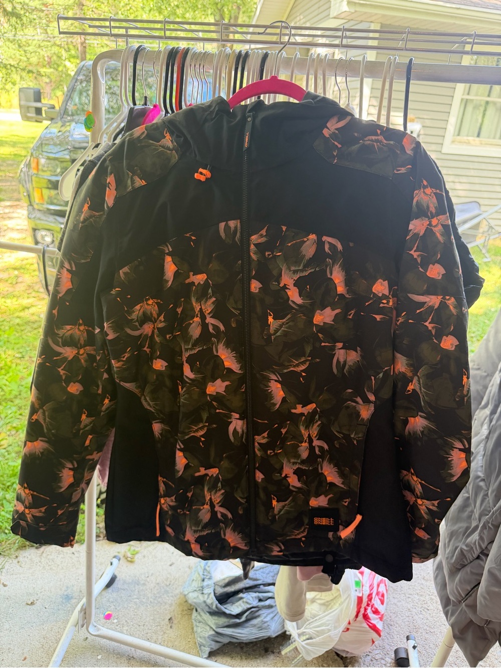 O’Neill Women’s Floral-Print Hooded Winter Jacket - Black & Orange